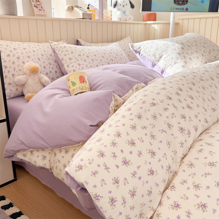 91家纺网 家纺一手货源 找家纺 夜笙家纺 2026新款古法水洗仿棉云感四件套 念花溪