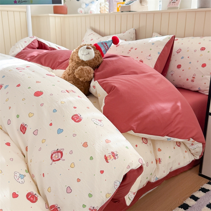 夜笙家纺 2026新款古法水洗仿棉云感四件套 苹果乐园