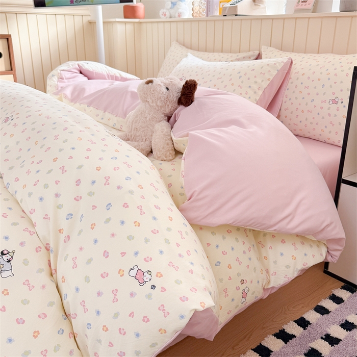 夜笙家纺 2026新款古法水洗仿棉云感四件套 软芙小狗