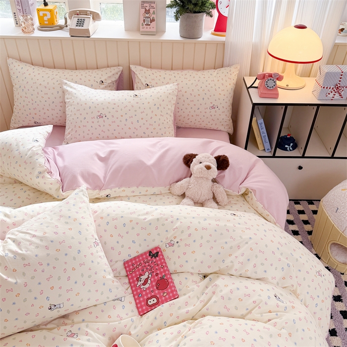 91家纺网 家纺一手货源 找家纺 夜笙家纺 2026新款古法水洗仿棉云感四件套 软芙小狗