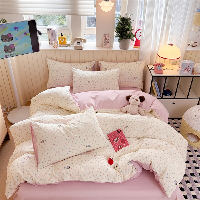 91家纺网 家纺一手货源 找家纺 夜笙家纺 2026新款古法水洗仿棉云感四件套 软芙小狗