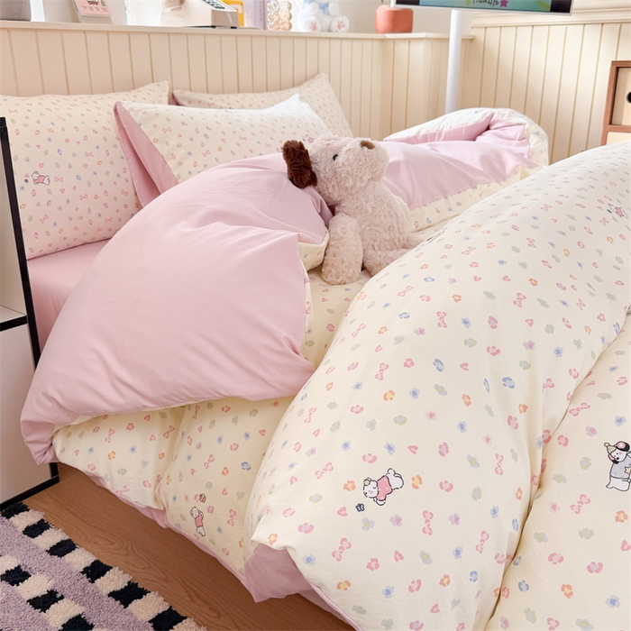 91家纺网 家纺一手货源 找家纺 夜笙家纺 2026新款古法水洗仿棉云感四件套 软芙小狗