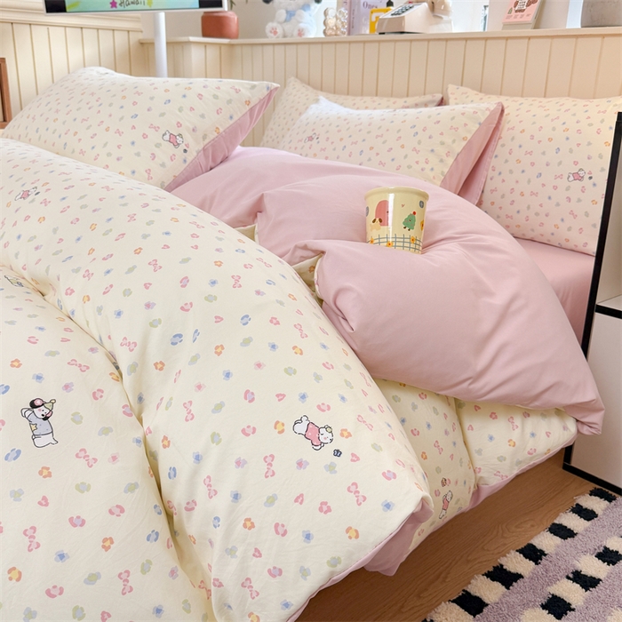 91家纺网 家纺一手货源 找家纺 夜笙家纺 2026新款古法水洗仿棉云感四件套 软芙小狗