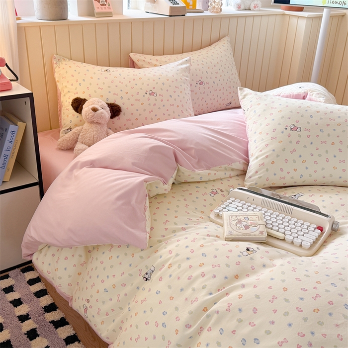 91家纺网 家纺一手货源 找家纺 夜笙家纺 2026新款古法水洗仿棉云感四件套 软芙小狗