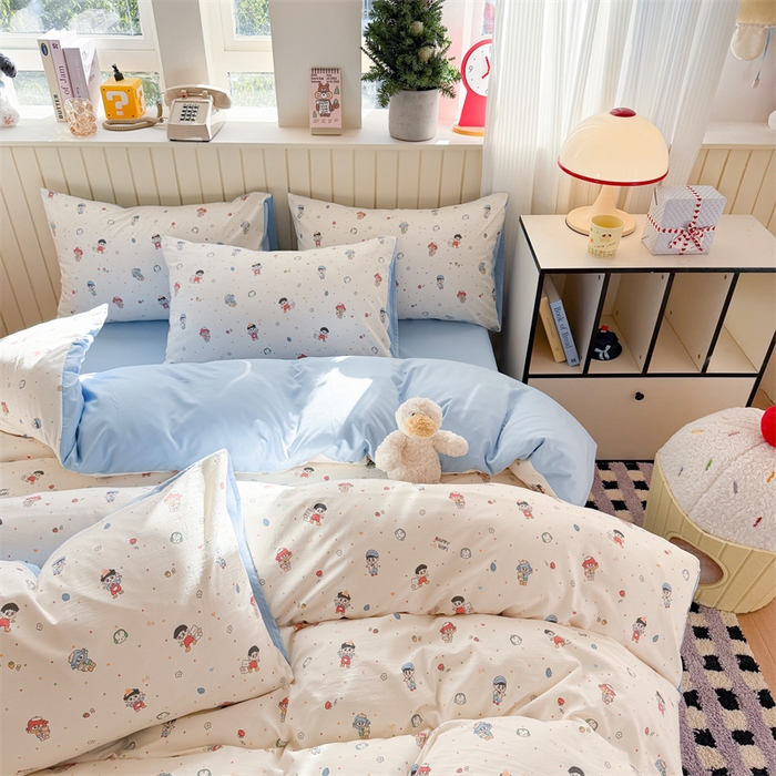 91家纺网 家纺一手货源 找家纺 夜笙家纺 2026新款古法水洗仿棉云感四件套 童趣甜日