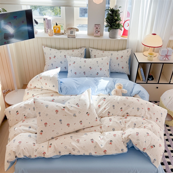 91家纺网 家纺一手货源 找家纺 夜笙家纺 2026新款古法水洗仿棉云感四件套 童趣甜日