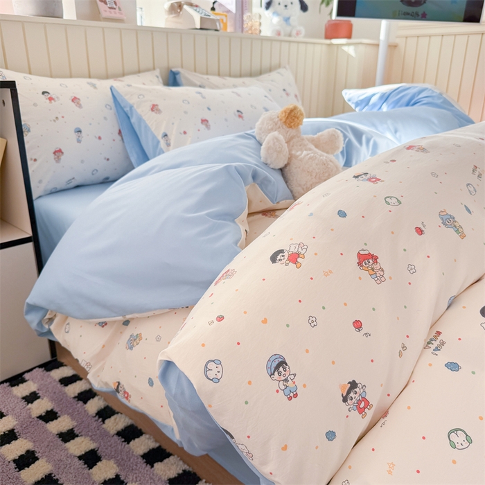 91家纺网 家纺一手货源 找家纺 夜笙家纺 2026新款古法水洗仿棉云感四件套 童趣甜日