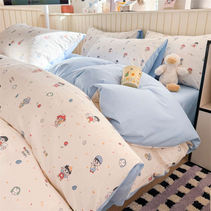 91家纺网 家纺一手货源 找家纺 夜笙家纺 2026新款古法水洗仿棉云感四件套 童趣甜日