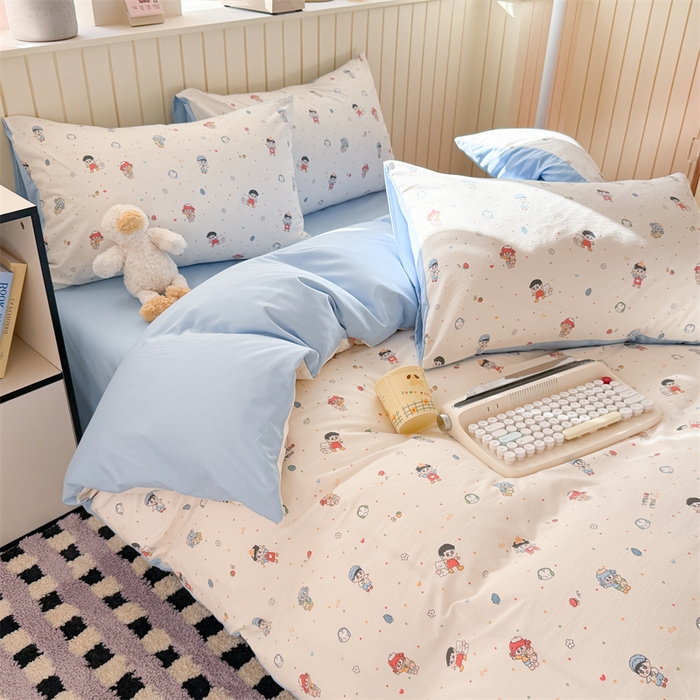 91家纺网 家纺一手货源 找家纺 夜笙家纺 2026新款古法水洗仿棉云感四件套 童趣甜日