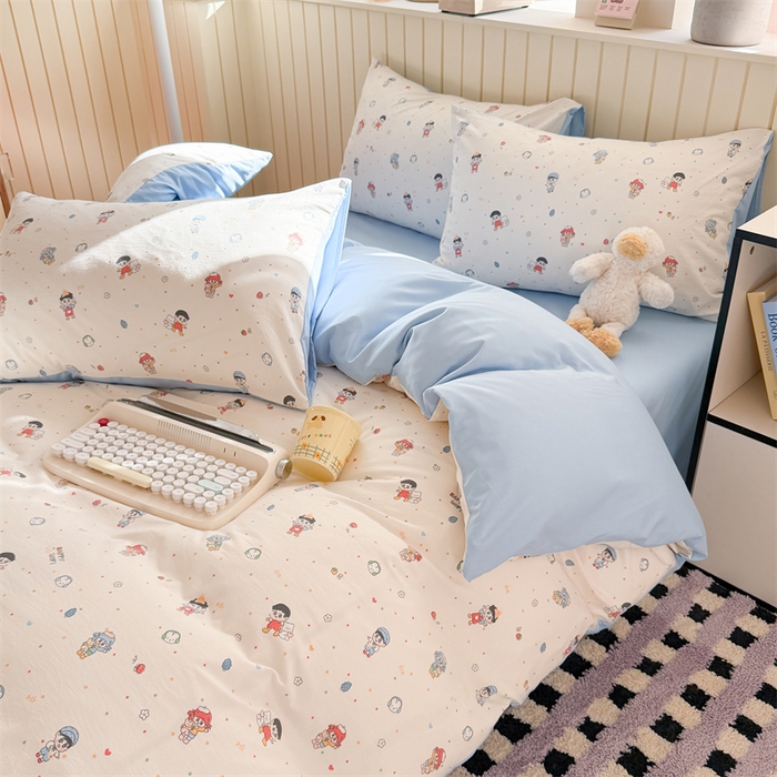 91家纺网 家纺一手货源 找家纺 夜笙家纺 2026新款古法水洗仿棉云感四件套 童趣甜日