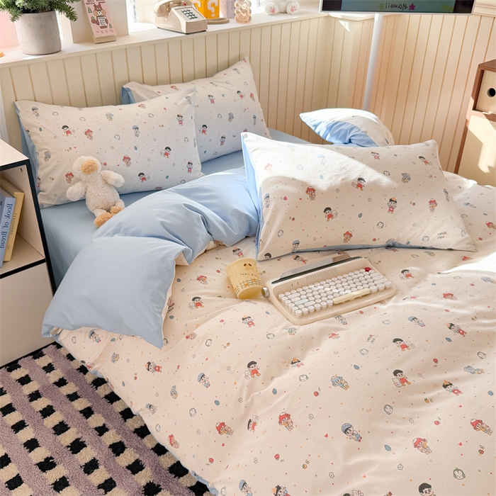 91家纺网 家纺一手货源 找家纺 夜笙家纺 2026新款古法水洗仿棉云感四件套 童趣甜日