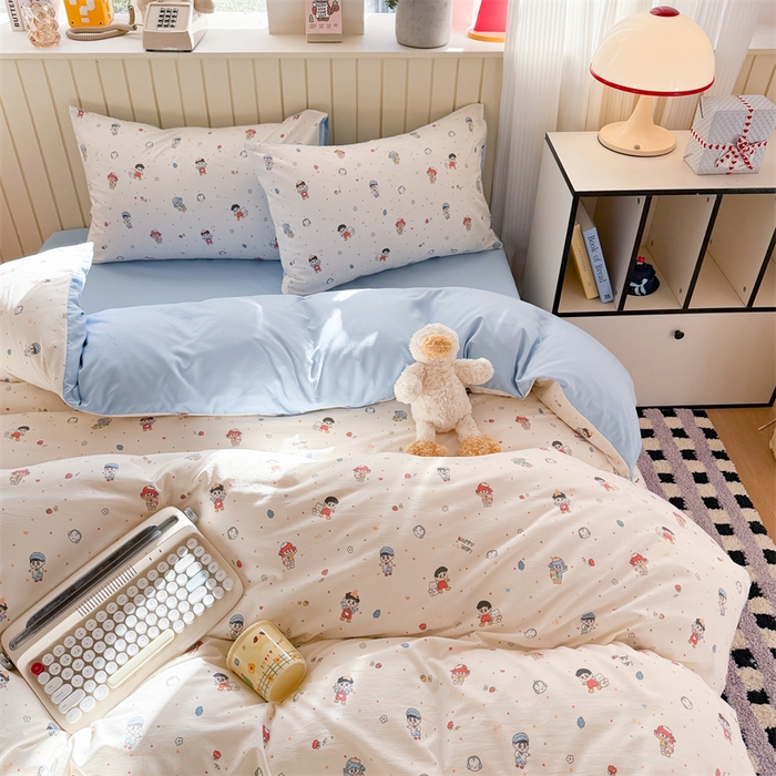 91家纺网 家纺一手货源 找家纺 夜笙家纺 2026新款古法水洗仿棉云感四件套 童趣甜日