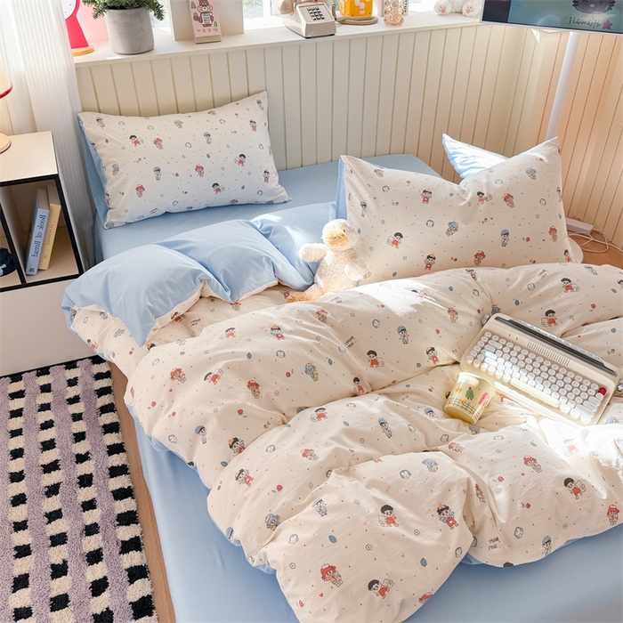 91家纺网 家纺一手货源 找家纺 夜笙家纺 2026新款古法水洗仿棉云感四件套 童趣甜日