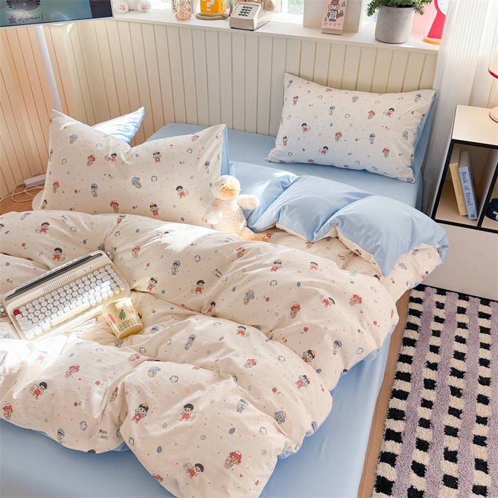 91家纺网 家纺一手货源 找家纺 夜笙家纺 2026新款古法水洗仿棉云感四件套 童趣甜日