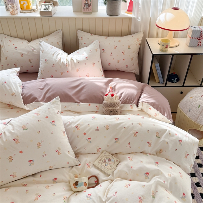 91家纺网 家纺一手货源 找家纺 夜笙家纺 2026新款古法水洗仿棉云感四件套 星星崽