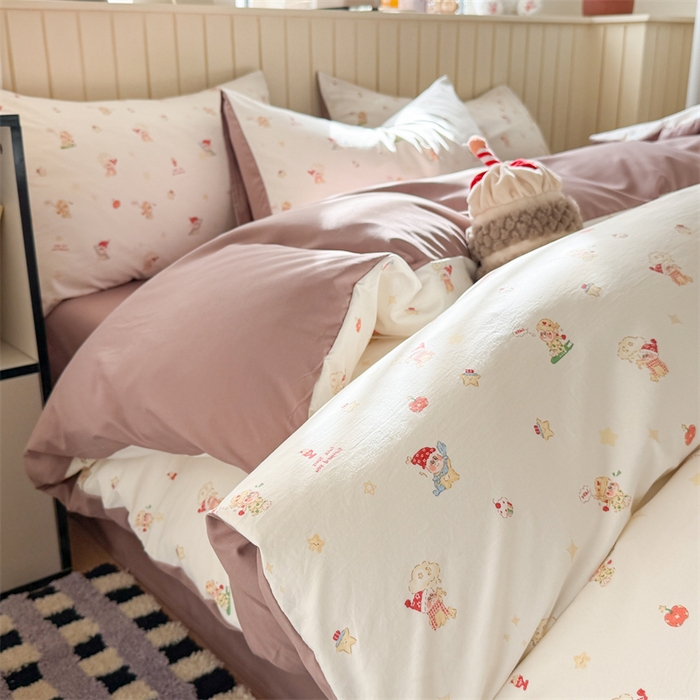 91家纺网 家纺一手货源 找家纺 夜笙家纺 2026新款古法水洗仿棉云感四件套 星星崽