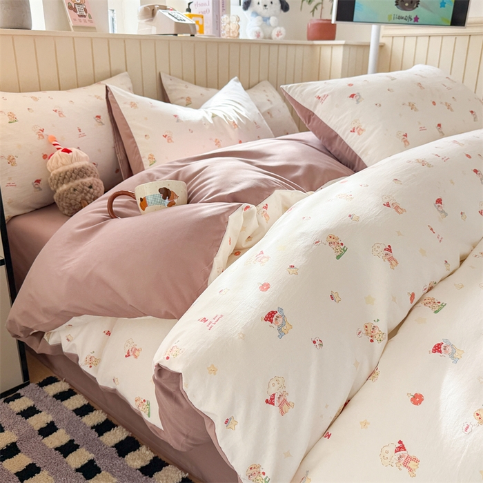 91家纺网 家纺一手货源 找家纺 夜笙家纺 2026新款古法水洗仿棉云感四件套 星星崽