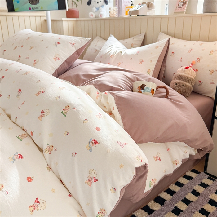 91家纺网 家纺一手货源 找家纺 夜笙家纺 2026新款古法水洗仿棉云感四件套 星星崽