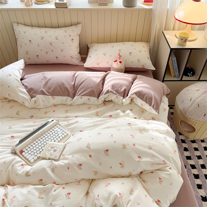 91家纺网 家纺一手货源 找家纺 夜笙家纺 2026新款古法水洗仿棉云感四件套 星星崽