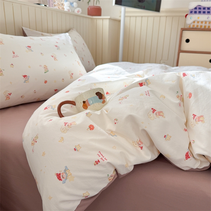 91家纺网 家纺一手货源 找家纺 夜笙家纺 2026新款古法水洗仿棉云感四件套 星星崽