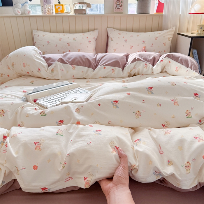 91家纺网 家纺一手货源 找家纺 夜笙家纺 2026新款古法水洗仿棉云感四件套 星星崽