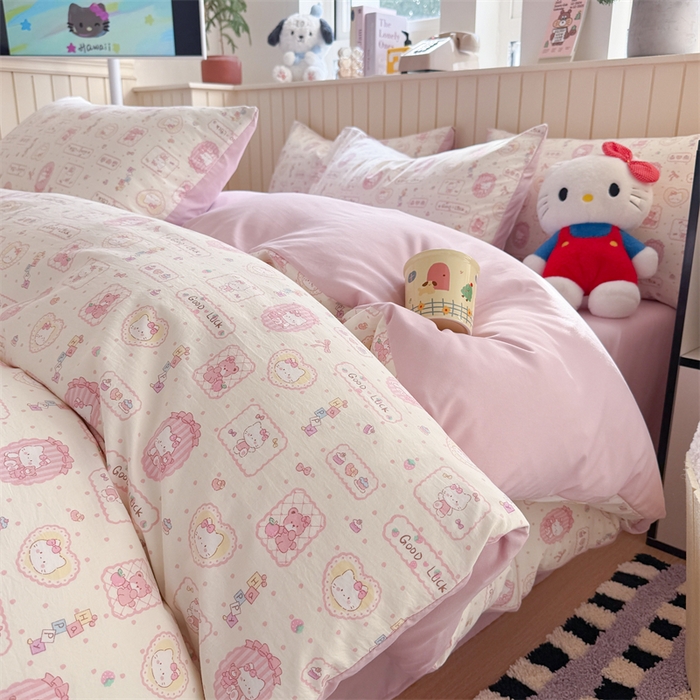 夜笙家纺 2026新款古法水洗仿棉云感四件套 k蒂猫