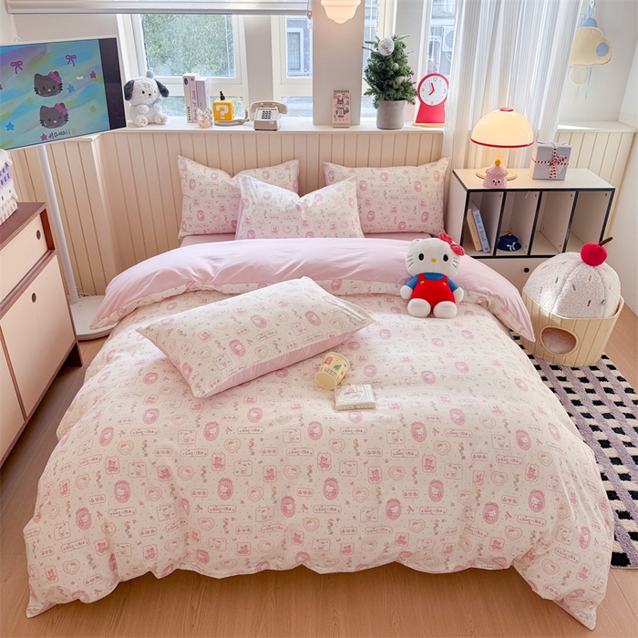 91家纺网 家纺一手货源 找家纺 夜笙家纺 2026新款古法水洗仿棉云感四件套 k蒂猫