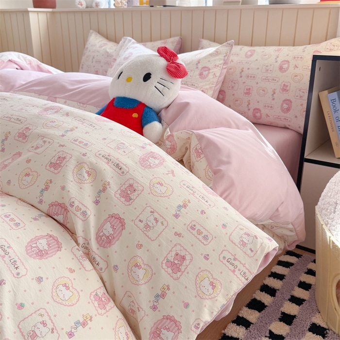 91家纺网 家纺一手货源 找家纺 夜笙家纺 2026新款古法水洗仿棉云感四件套 k蒂猫