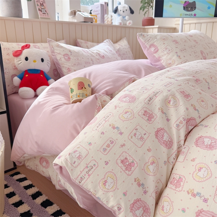 91家纺网 家纺一手货源 找家纺 夜笙家纺 2026新款古法水洗仿棉云感四件套 k蒂猫