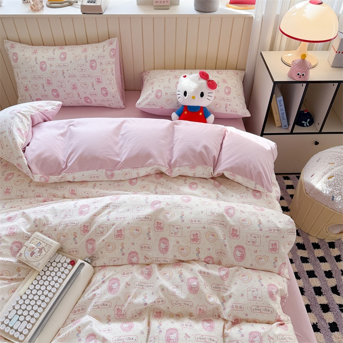 91家纺网 家纺一手货源 找家纺 夜笙家纺 2026新款古法水洗仿棉云感四件套 k蒂猫