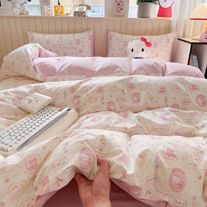 91家纺网 家纺一手货源 找家纺 夜笙家纺 2026新款古法水洗仿棉云感四件套 k蒂猫