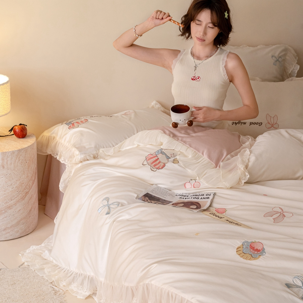 91家纺网 家纺一手货源 找家纺 （总）西西家居 2026春夏新款100s长绒棉纯棉四件套-半糖奶兔