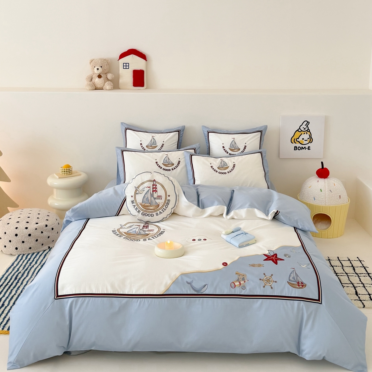 91家纺网 家纺一手货源 找家纺 （总）西西家居 2026春夏新款100s长绒棉纯棉四件套-蓝色海洋