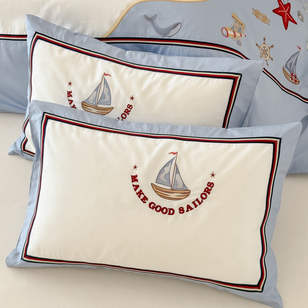 91家纺网 家纺一手货源 找家纺 （总）西西家居 2026春夏新款100s长绒棉纯棉四件套-蓝色海洋