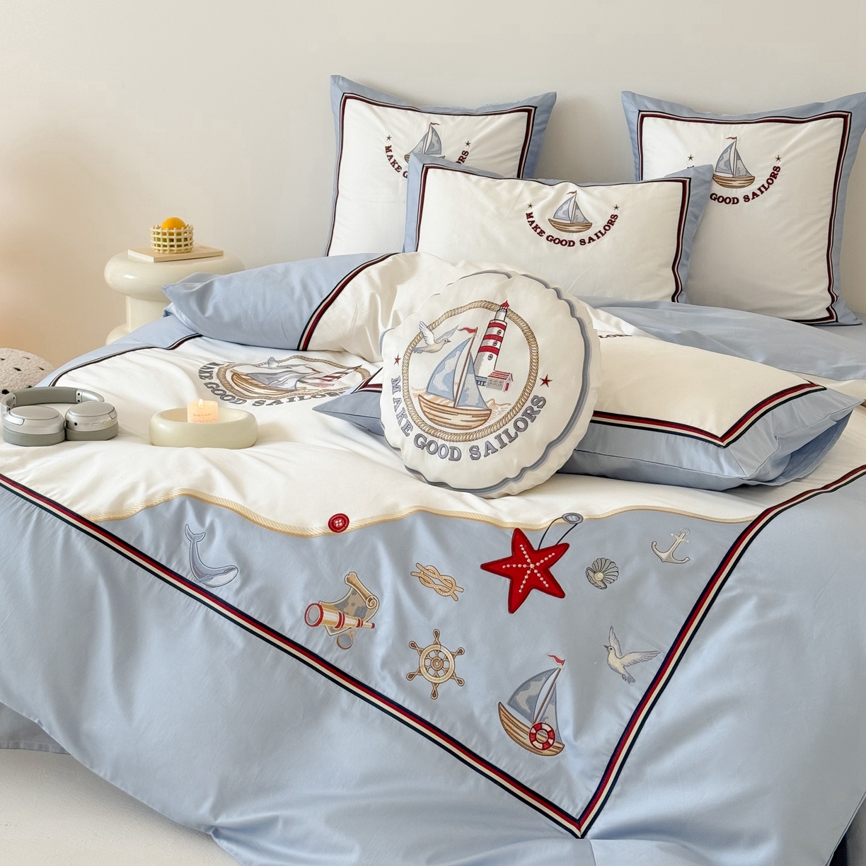 91家纺网 家纺一手货源 找家纺 （总）西西家居 2026春夏新款100s长绒棉纯棉四件套-蓝色海洋