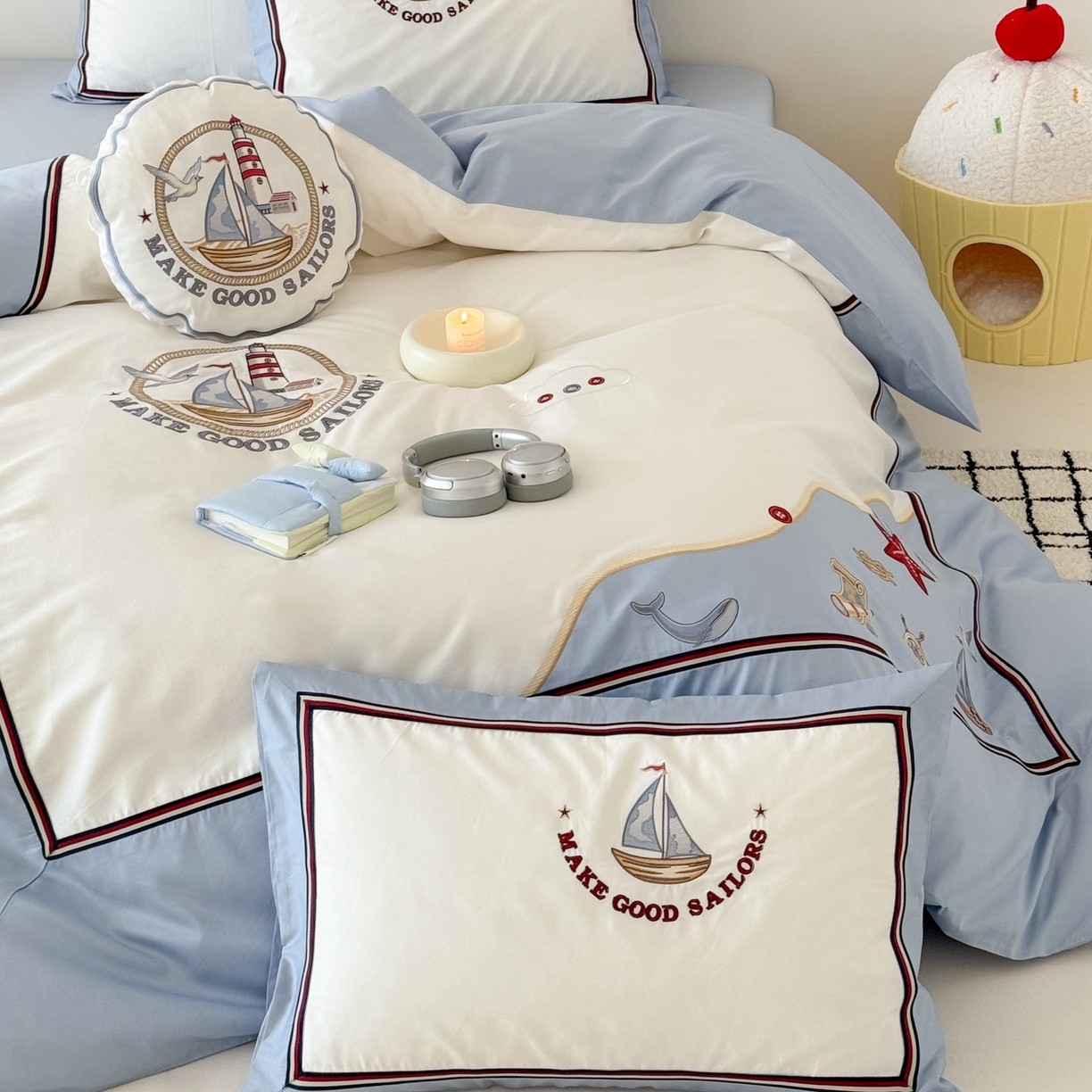 91家纺网 家纺一手货源 找家纺 （总）西西家居 2026春夏新款100s长绒棉纯棉四件套-蓝色海洋