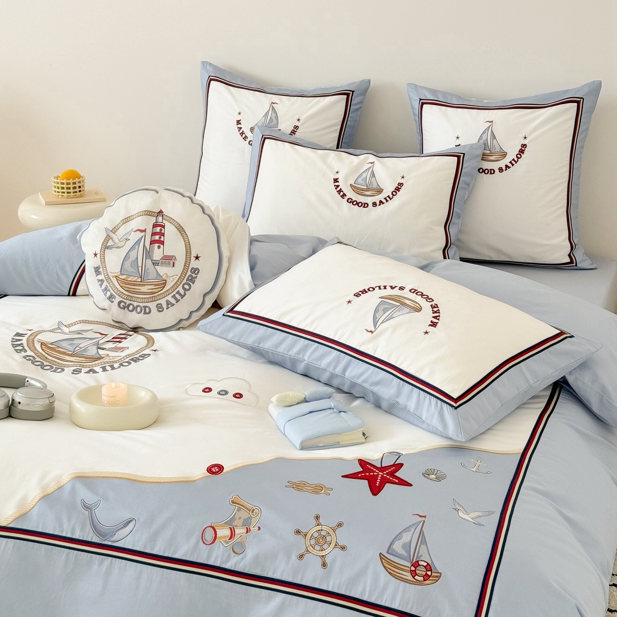 91家纺网 家纺一手货源 找家纺 （总）西西家居 2026春夏新款100s长绒棉纯棉四件套-蓝色海洋