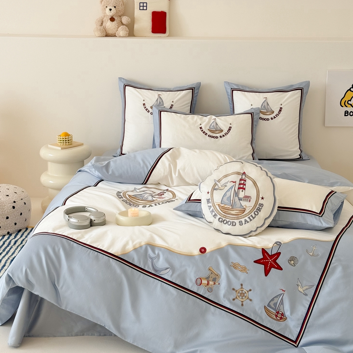 91家纺网 家纺一手货源 找家纺 （总）西西家居 2026春夏新款100s长绒棉纯棉四件套-蓝色海洋