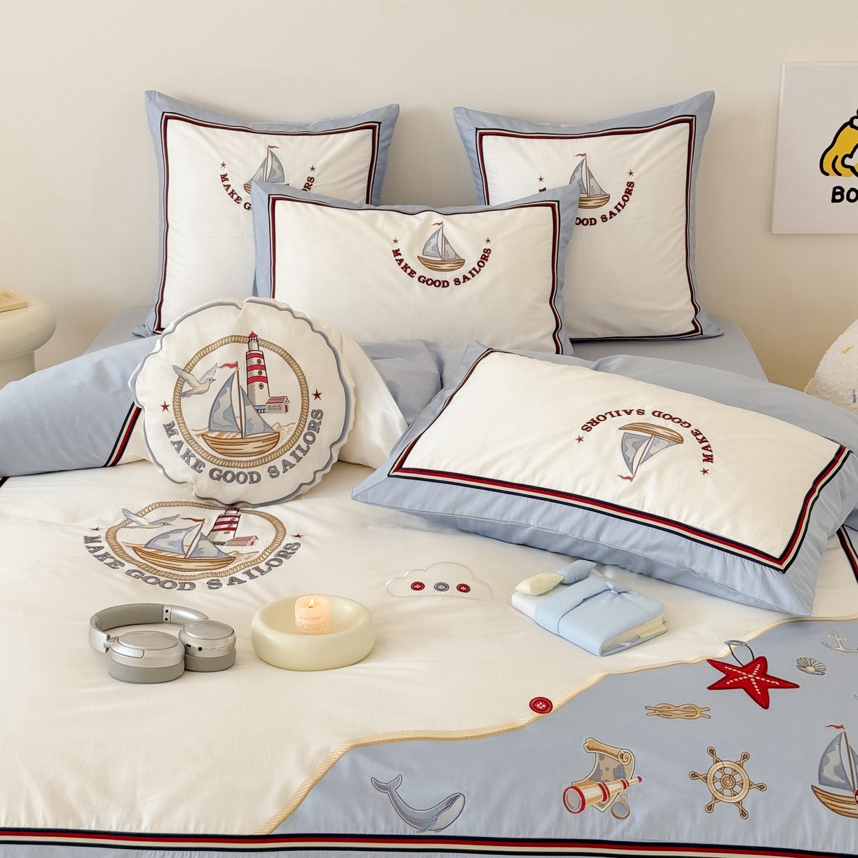 91家纺网 家纺一手货源 找家纺 （总）西西家居 2026春夏新款100s长绒棉纯棉四件套-蓝色海洋