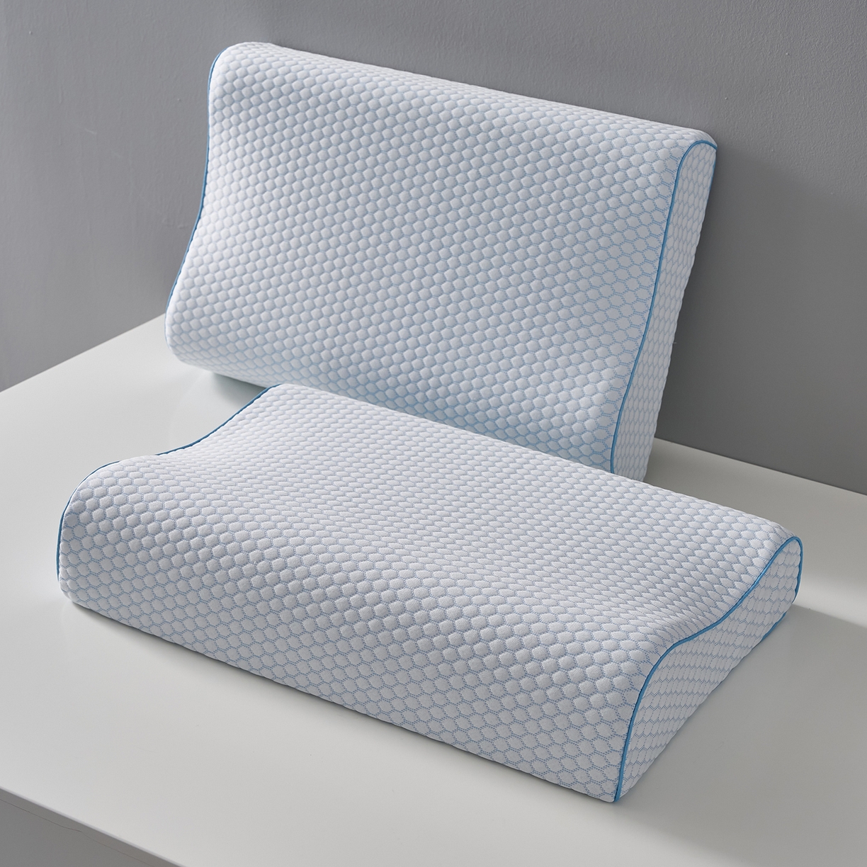 91家纺网 家纺一手货源 找家纺 鼎盛乳胶 2026新款水立方太空记忆枕枕头枕芯 蓝