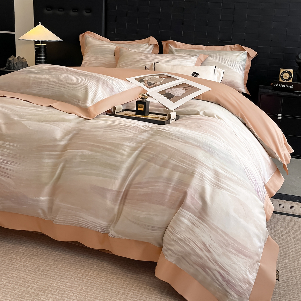 91家纺网 家纺一手货源 找家纺 置顶家纺 2026春夏新款数码印花亲肤棉系列四件套-瓦伦西亚 瓦伦西亚-奶咖