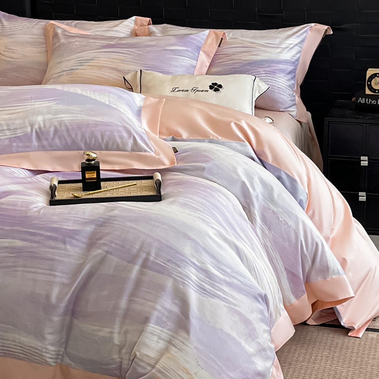 91家纺网 家纺一手货源 找家纺 置顶家纺 2026春夏新款数码印花亲肤棉系列四件套-瓦伦西亚 瓦伦西亚-香芋紫