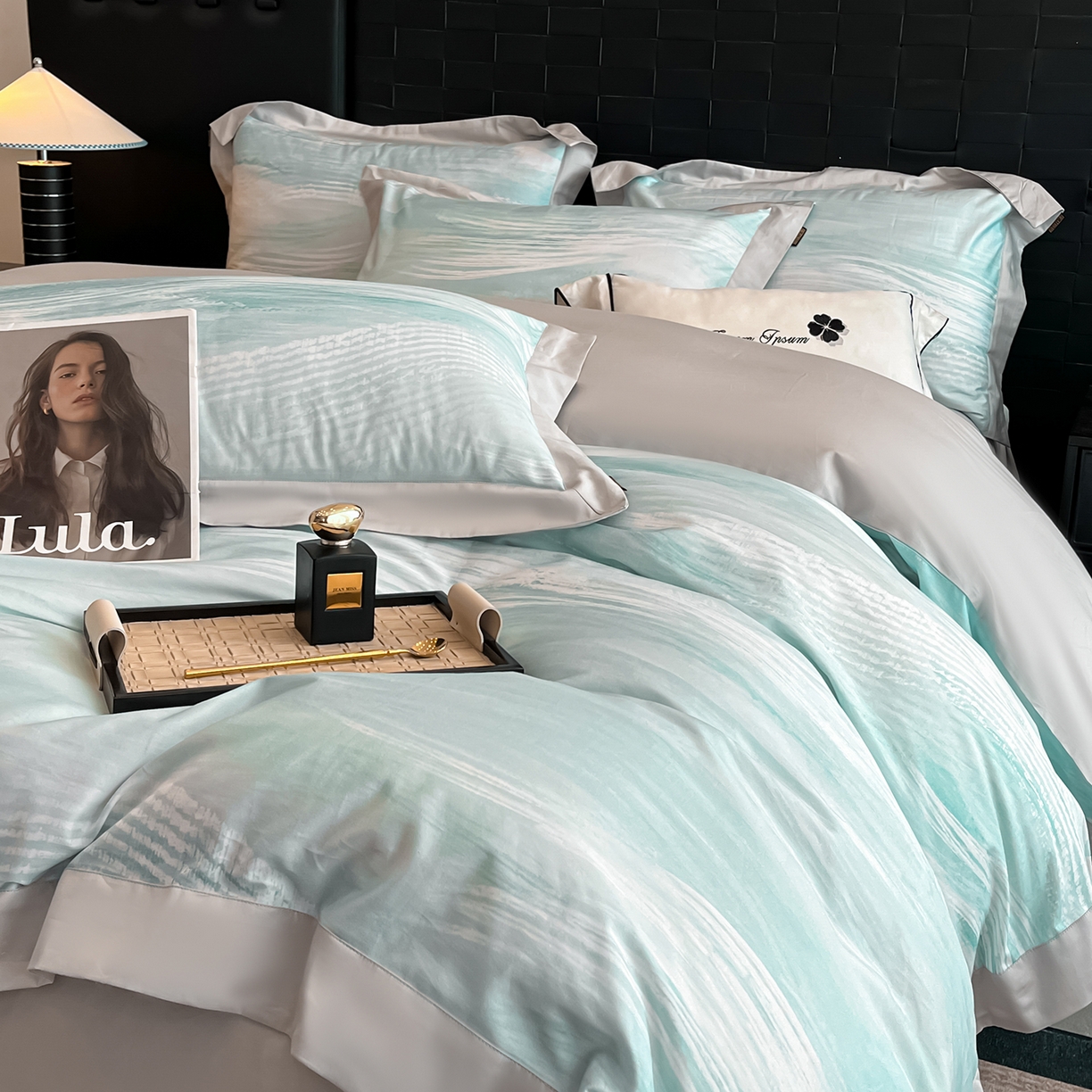 91家纺网 家纺一手货源 找家纺 置顶家纺 2026春夏新款数码印花亲肤棉系列四件套-瓦伦西亚 瓦伦西亚-山灰