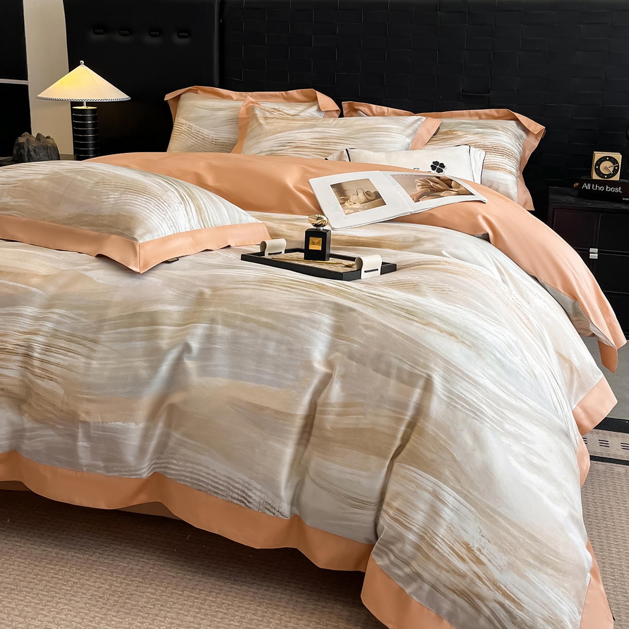 91家纺网 家纺一手货源 找家纺 置顶家纺 2026春夏新款数码印花亲肤棉系列四件套-瓦伦西亚 瓦伦西亚-暖橙