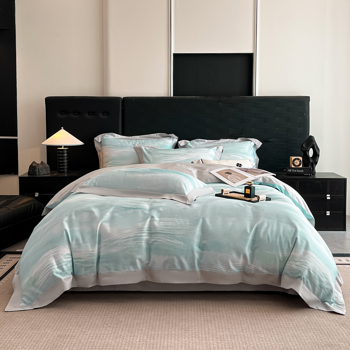 91家纺网 家纺一手货源 找家纺 置顶家纺 2026春夏新款数码印花亲肤棉系列四件套-瓦伦西亚 瓦伦西亚-山灰