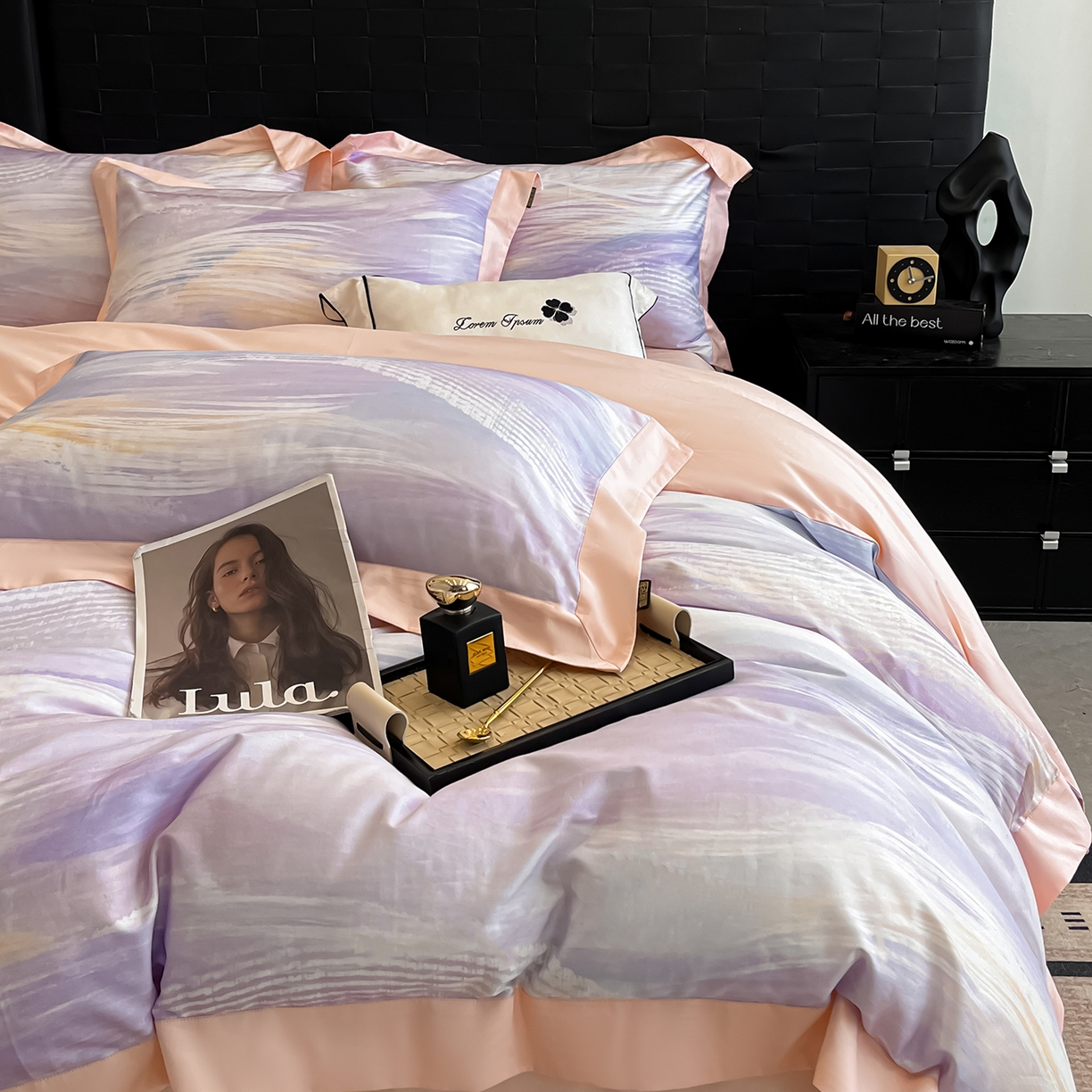 91家纺网 家纺一手货源 找家纺 置顶家纺 2026春夏新款数码印花亲肤棉系列四件套-瓦伦西亚 瓦伦西亚-香芋紫