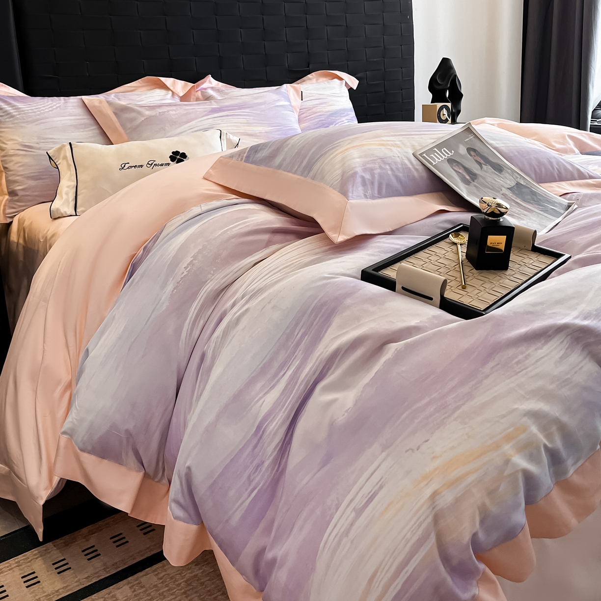 91家纺网 家纺一手货源 找家纺 置顶家纺 2026春夏新款数码印花亲肤棉系列四件套-瓦伦西亚 瓦伦西亚-香芋紫