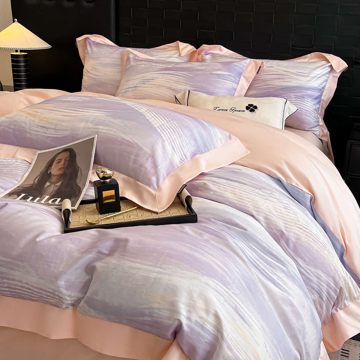 91家纺网 家纺一手货源 找家纺 置顶家纺 2026春夏新款数码印花亲肤棉系列四件套-瓦伦西亚 瓦伦西亚-香芋紫