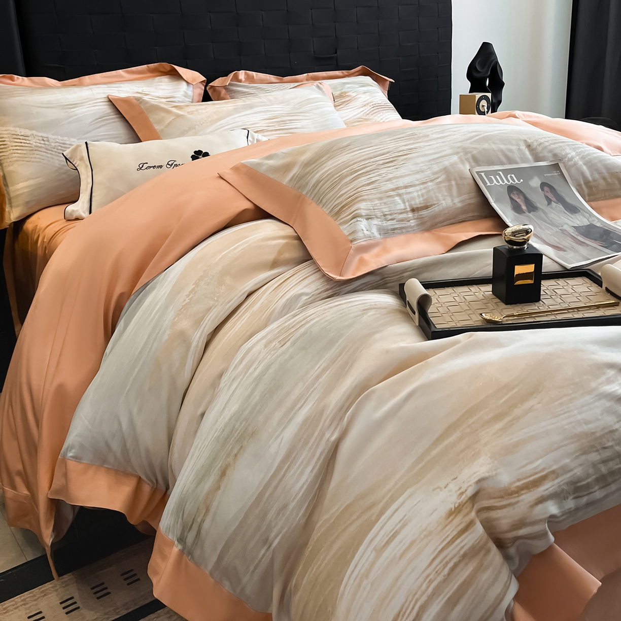 91家纺网 家纺一手货源 找家纺 置顶家纺 2026春夏新款数码印花亲肤棉系列四件套-瓦伦西亚 瓦伦西亚-暖橙