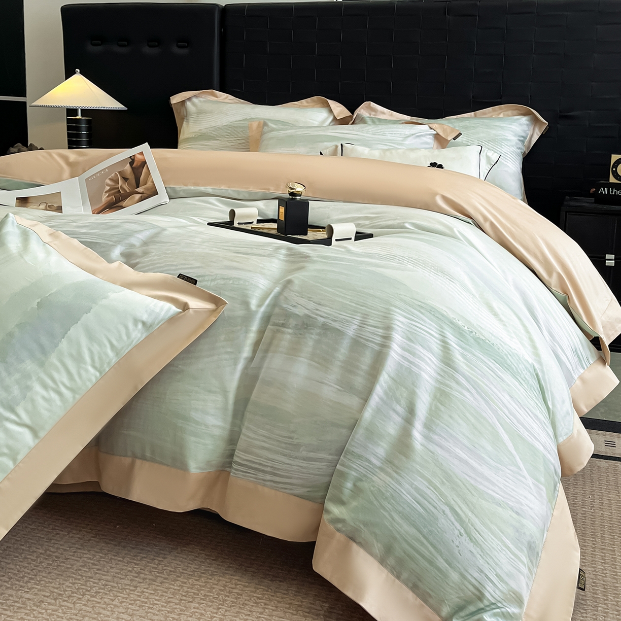 置顶家纺 2026春夏新款数码印花亲肤棉系列四件套-瓦伦西亚 瓦伦西亚-浅香槟